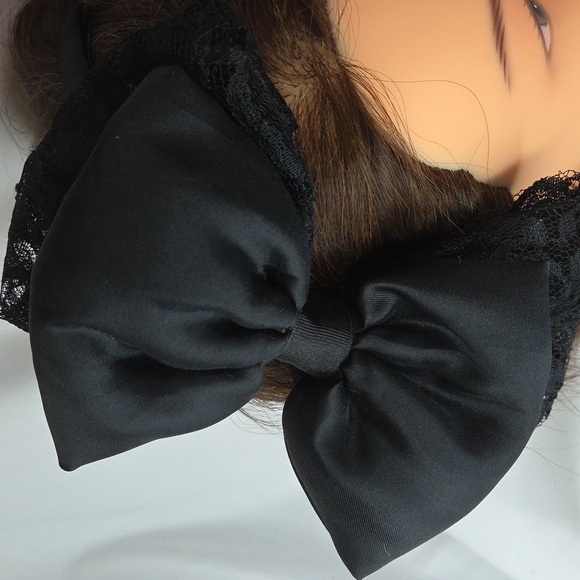 Big Black Bow Headband Gothic Lolita Silky Lace Hair Accessory - Picture 3 of 10